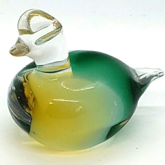 Murano Sommerso Vintage Green White Yellow Art Glass Duck Figurine Paperweight - Picture 6 of 16
